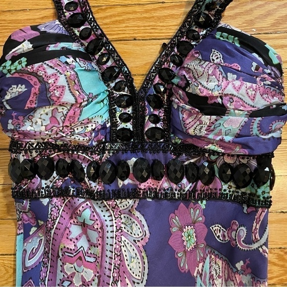 Jovani 100% Silk Halter Paisley Lined Beaded Evening Formal Long Gown Size 0 - Picture 5 of 10